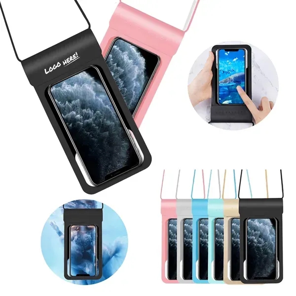 Phone waterproof travel cases in assorted colors.