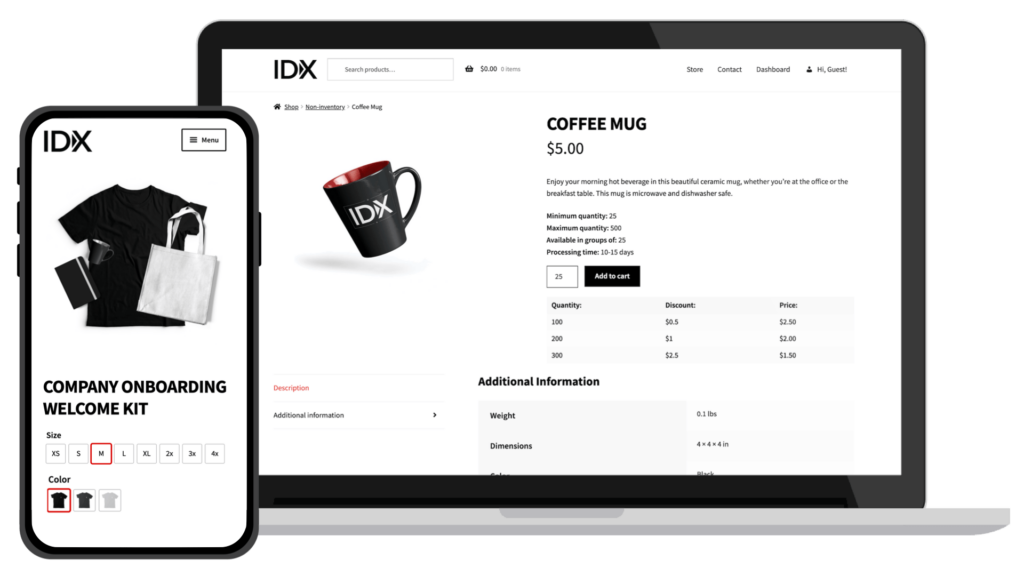 IDX Stores Single Product Coffee Mug Welcome-Kit Example.