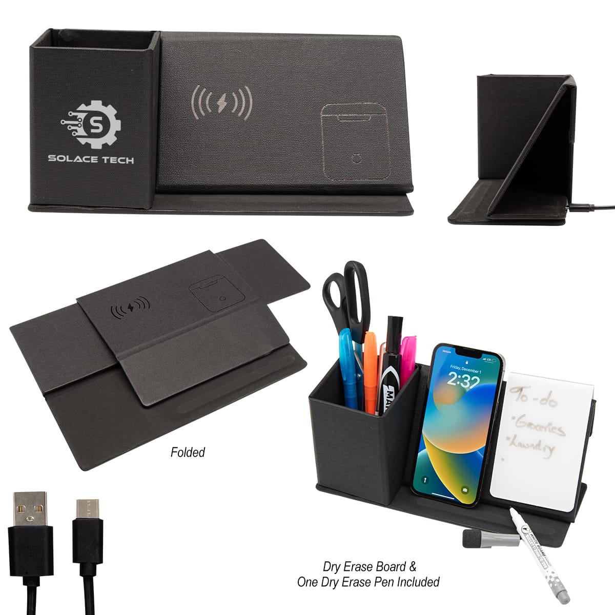 Wireless Charging Desk Organizer with Dry Erase Board