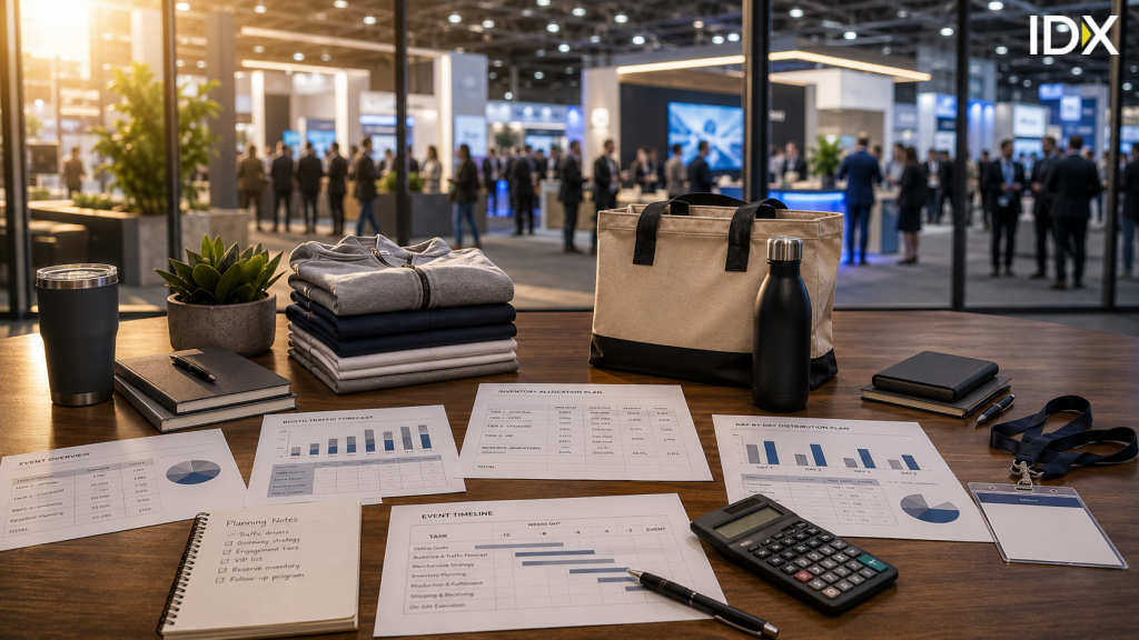 Day-by-day trade show inventory distribution plan and event timeline documents