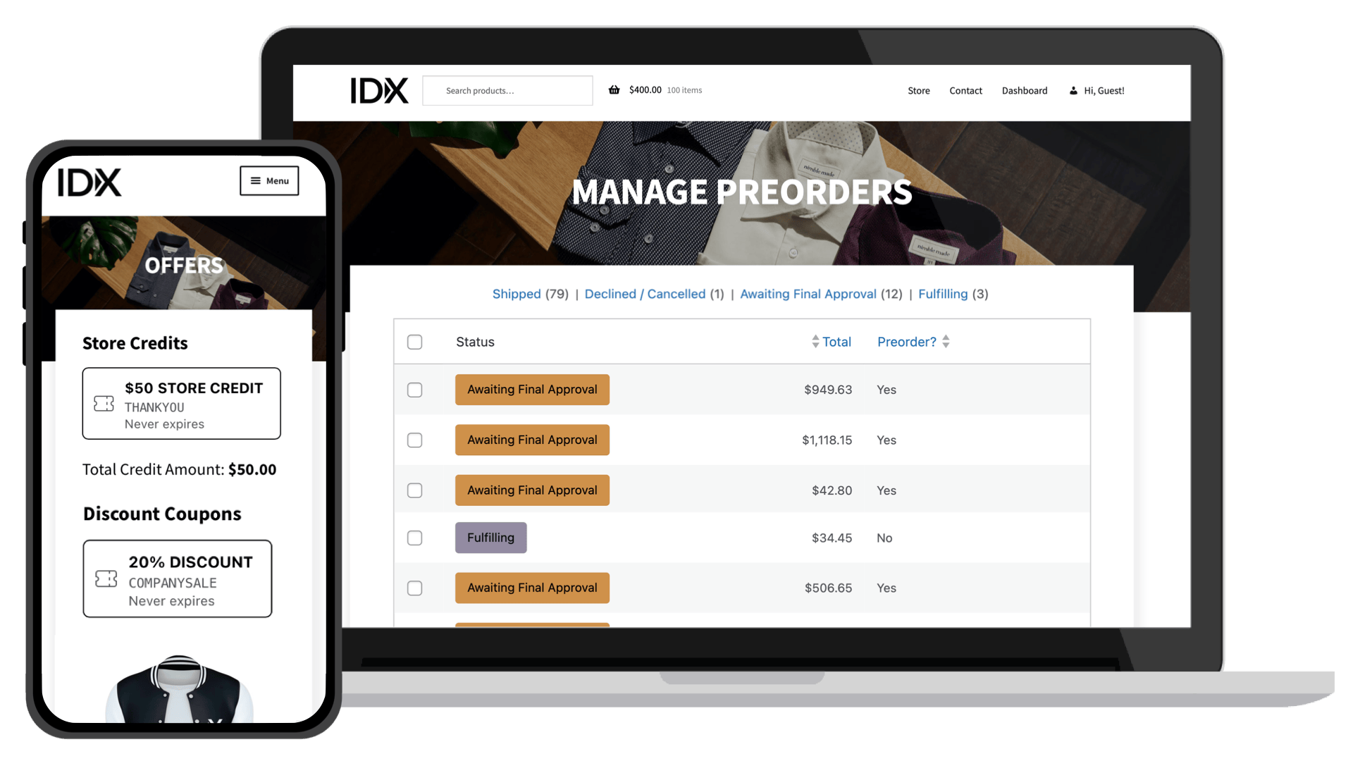 IDX Stores Preorders and Store Credit Example