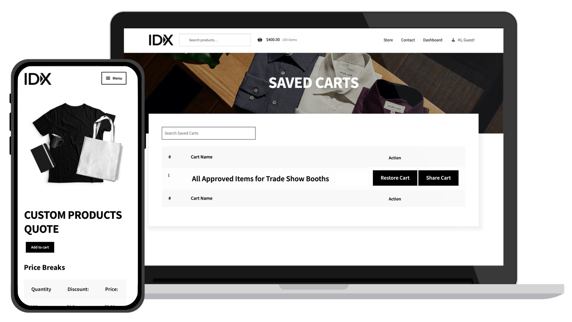 IDX Stores Saved and Custom Carts Example