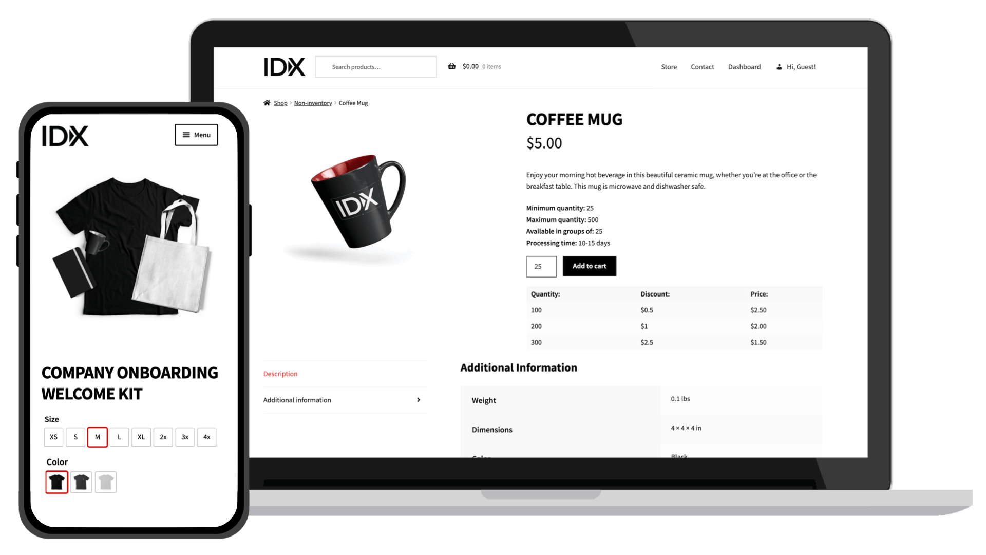 IDX Stores Single Product Coffee Mug Welcome Kit Example