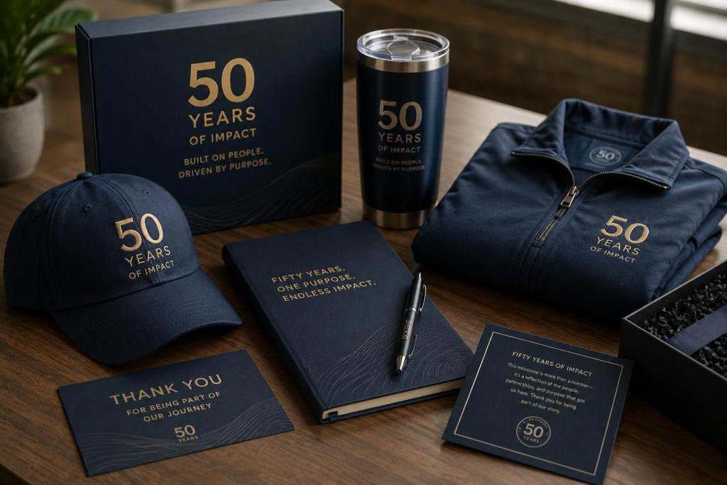 Commemorative anniversary merchandise and employee recognition gifts