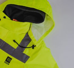 Neon and black safety jacket for the company Ceco Transportation.